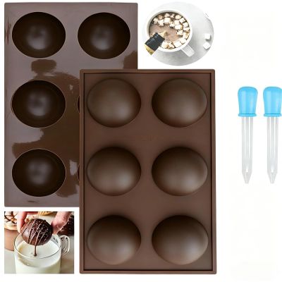 Round Silicone Molds for Baking - 2 Pack Extra Large Sphere Mold with 2 Droppers for Hot Chocolate Bombs - Semi Sphere Silicone Molds for Cake Dome, Jelly, Mousse & Moldes Para Gelatinas
