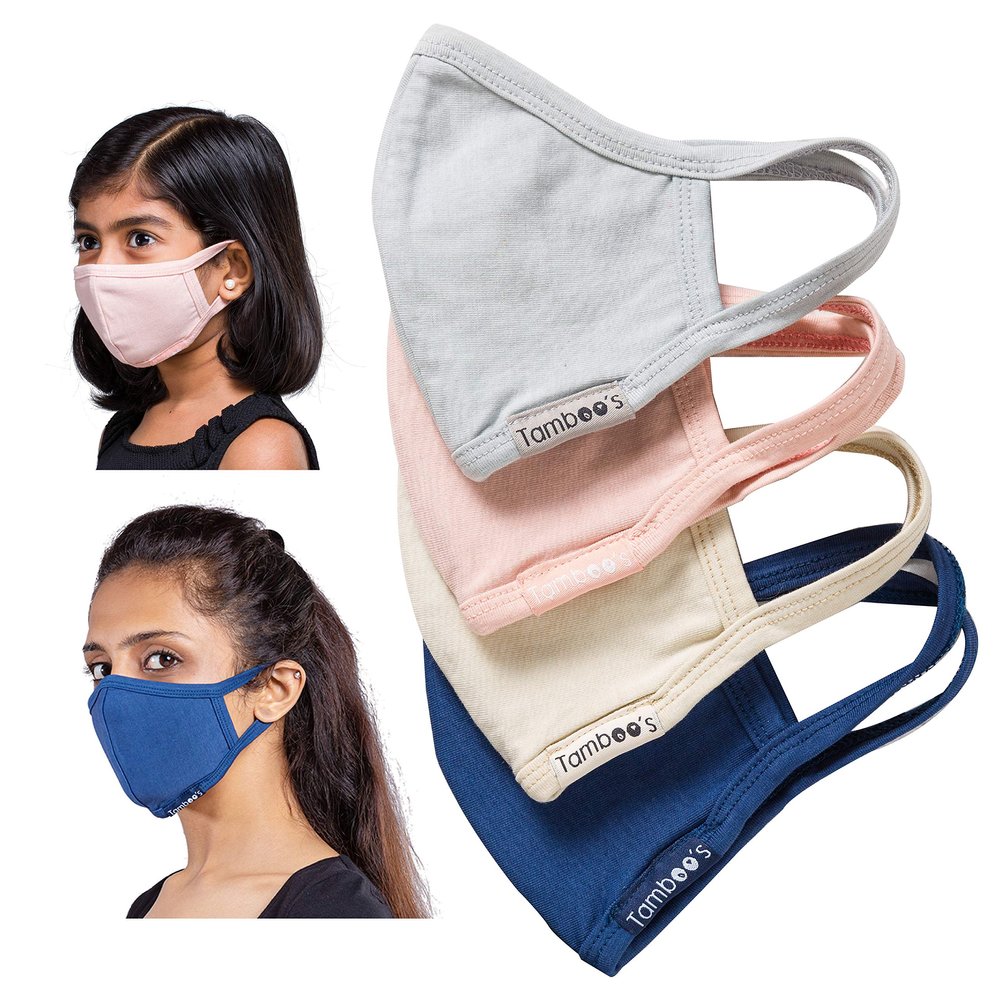 2PACK TAMBOOS WASHABLE & REUSABLE_CLOTH_MASK Eco Breathable Soft BambooCotton (NaturalBeige DeepBlue, Child(6-12years))