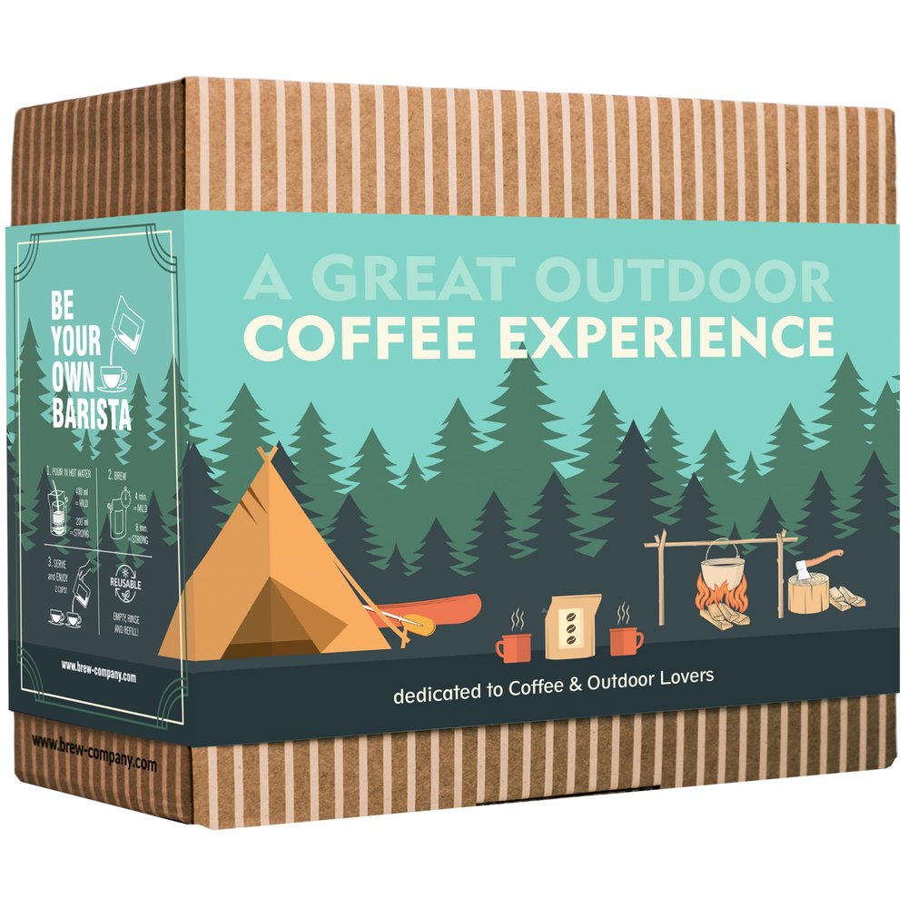 Outdoor Coffee Gift Set for Men & Women - 5 of The World's Finest Single Estate Specialty & Organic Coffees | Brew & Enjoy Anytime, Anywhere | Camping & Traveller Themed Assortment Box for Him & Her