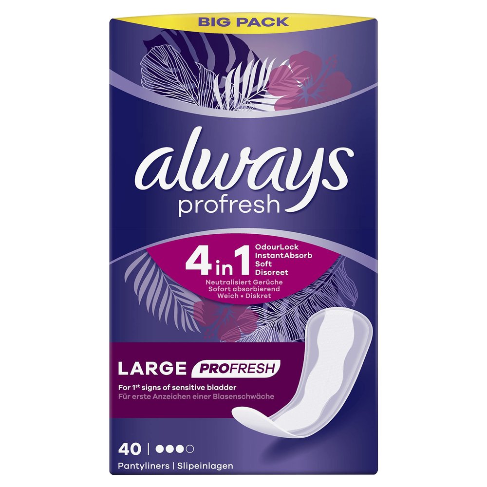 Always Dailies Panty Liners, Profresh, Large, 160 Liners (40 x 4 Packs), Odour Neutraliser, Soft and Discreet