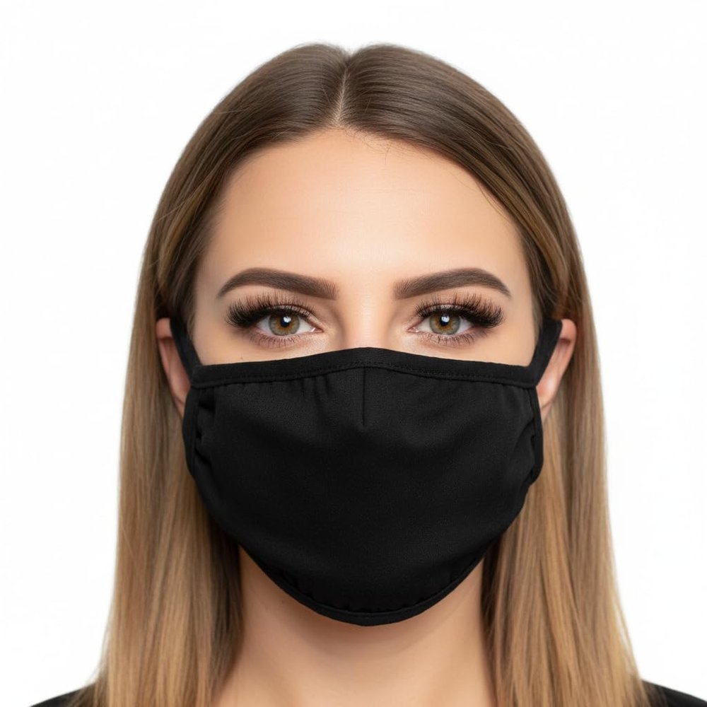 Komonee 2 x Black Cotton Face Mask - Washable and Reusable Cloth Mouth Cover - Dustproof Protection Covering for Men and Women - Ideal for Indoors, Outdoors, Cycling, and Ski Activities