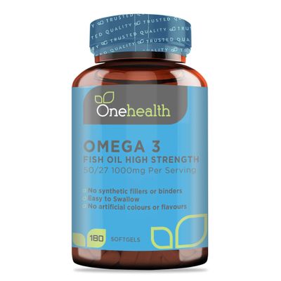 OneHealth Pure Omega 3 Fish Oil High Strength 50/27 Softgels, Gluten and Starch Free, 180 Count