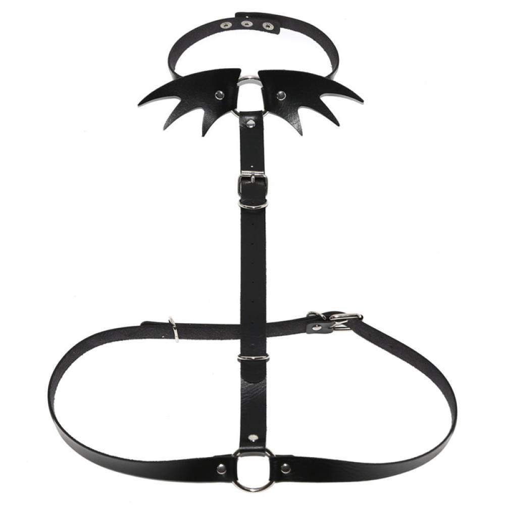 KHDFYER Women Lingerie Sexy Angel Wings Leather Harness Body Chain Women Beach Collar Waist Shoulder Necklace-Black_M