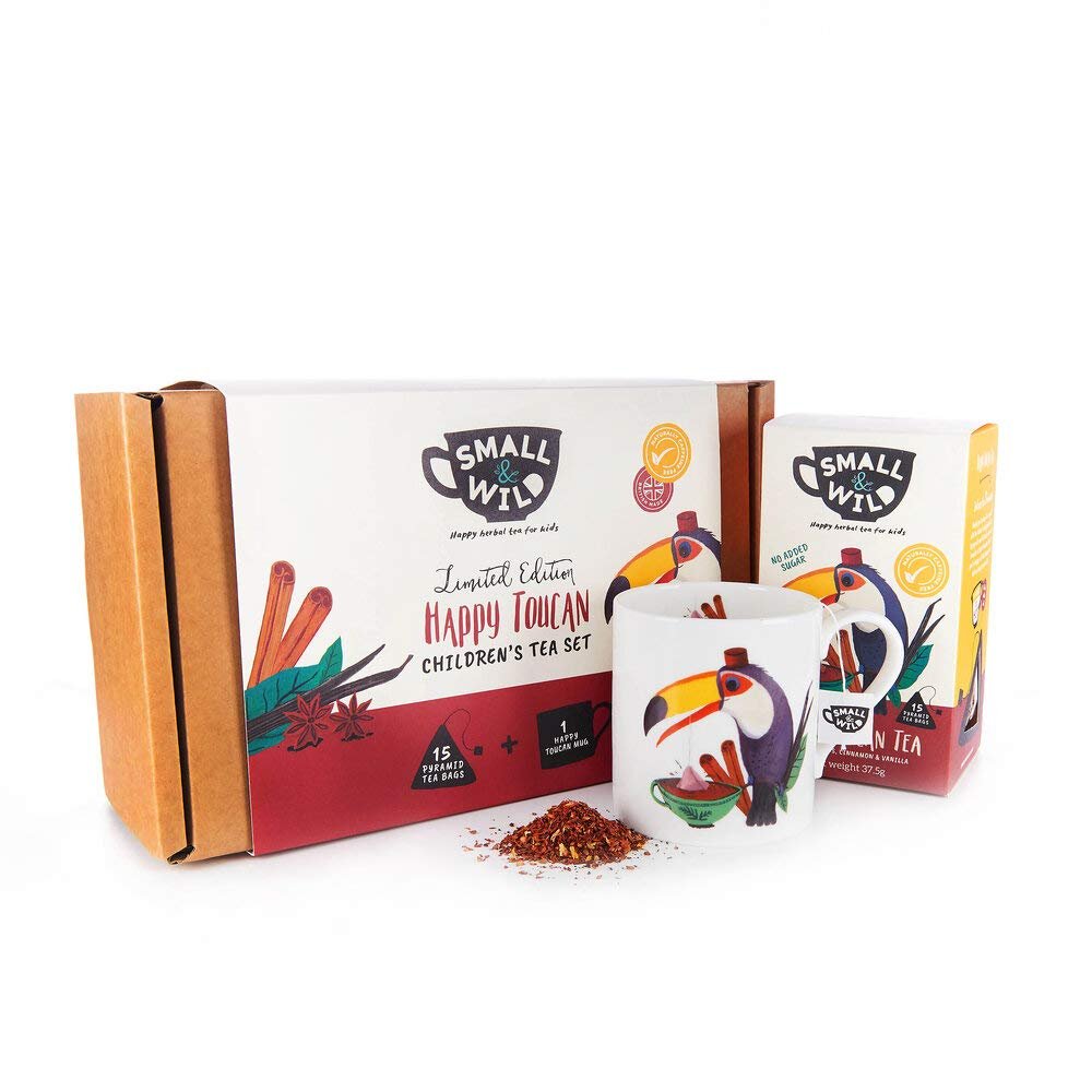Small & Wild - Happy Toucan Children's Tea Gift Set - Rooibos, Cinnamon and Vanilla Chai - Mug & 1 Box of Tea (15 Bags)