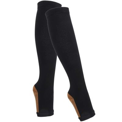 Sports Compression Socks, 2 Pcs Middle Tube Shaping Vericose Vein Socks Sport Elastic Varicose Veins Compression Socks with Zipper Calf Slimming (Zipper socks (skin color + copper bottom) L/XL)