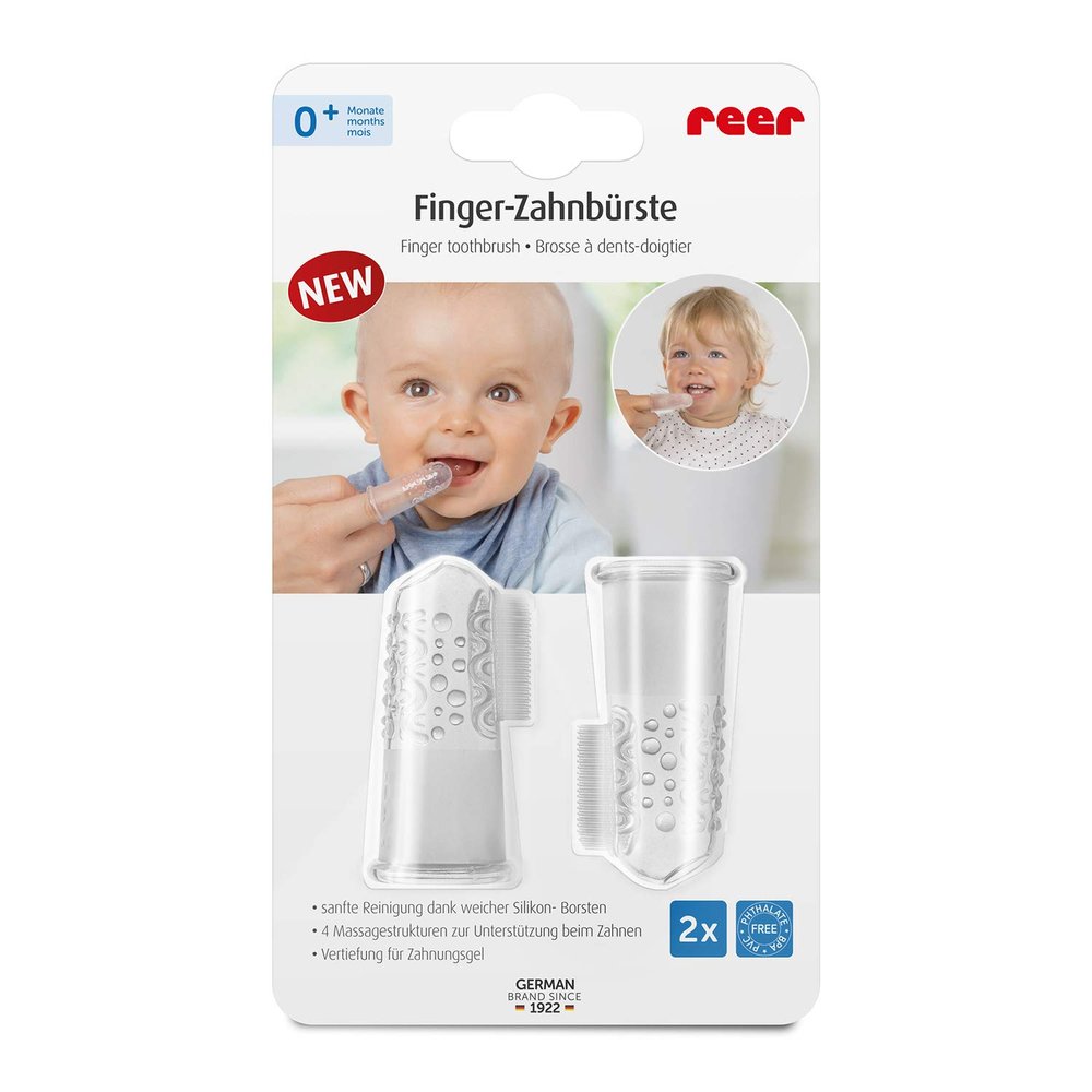 reer 79249 Finger Toothbrush Silicone 2 Pack Baby Toothbrush Latex Transparent 9g