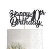 Black Happy 10th Birthday Cake Topper, Black Glitter Cheers To 10 Years Party Cakes Decorations, Supply view 1