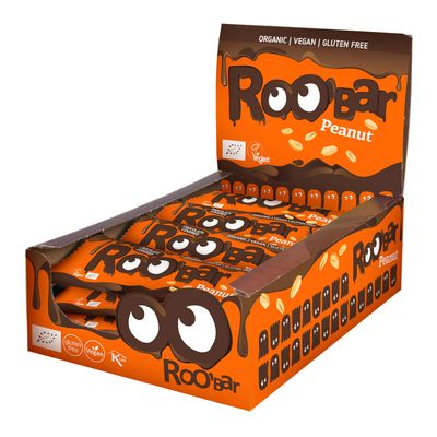 Roobar Chocolate Covered Peanut Bar 100% Organic Vegan Bar. Dairy & Gluten Free, No Added Refined Sugar, 16 x 30g