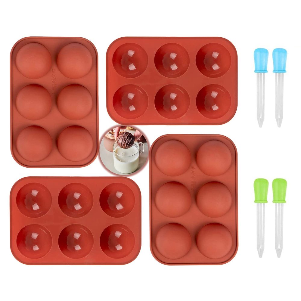 Semi Sphere Silicone Mold, Hot Chocolate Bomb Mold, Making Circle Hot Chocolate Cocoa Bomb, Half Round Cake, Candy, Ball Jelly, Dome Mousse (4 pack 6 holes 2 inch)