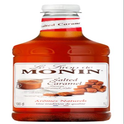 MONIN Premium Salted Caramel Syrup 1L for Coffee and Cocktails. Vegan-Friendly, Allergen-Free, 100% Natural Flavours and Colourings. Salted Caramel Coffee Syrup