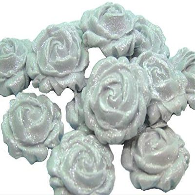12 Edible Roses Flower Cupcake Toppers Cake Decorations (Silver)