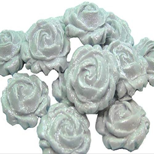 12 Edible Roses Flower Cupcake Toppers Cake Decorations (Silver)