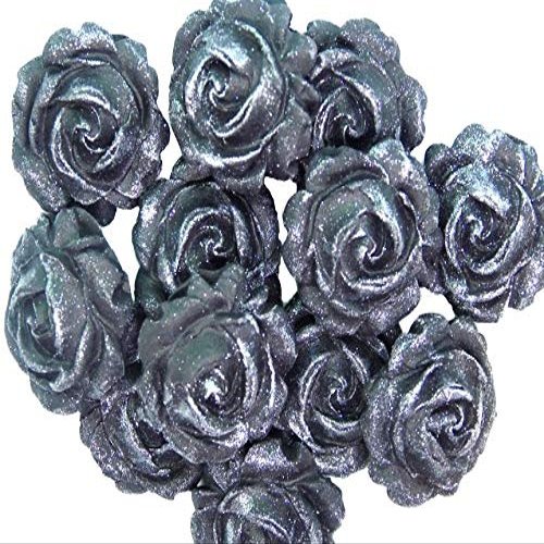 12 Edible Roses Flower Cupcake Toppers Cake Decorations (Black)