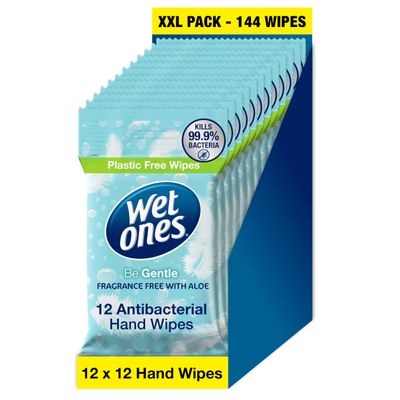 Wet Ones Be Gentle Plastic Free Antibacterial Pocket Size Hand Wipes - 144 wipes 12 packs x 12 wipes