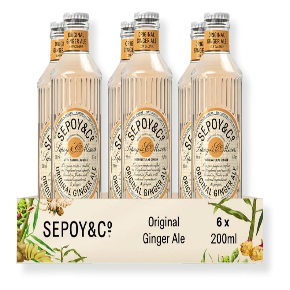 SEPOY & CO. Fiery Ginger Ale (Pack of 6) - Luxury Mixer for Whisky & Dark Rum | Crafted with Natural Gingers & Himalayan Water | 100% Natural, Low Sugar, Low Calorie | 200ml Glass Bottles