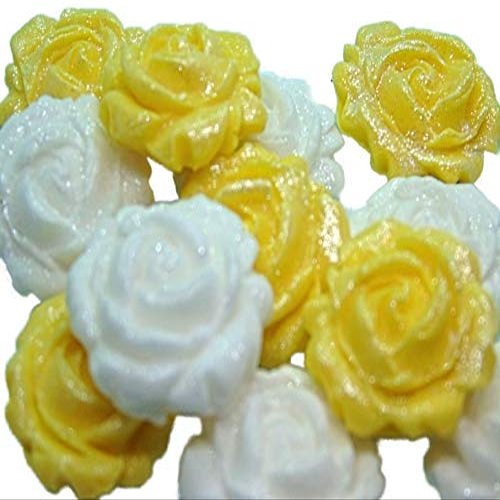 12 Mixed Edible Roses Flower Cupcake Toppers Cake Decorations (Yellow White)