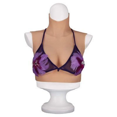 Fake Tits Crew Neck Silicone Breasts Realistic Breastplate Form for Crossdressers Transgender Transvestite A Cup (Cotton)