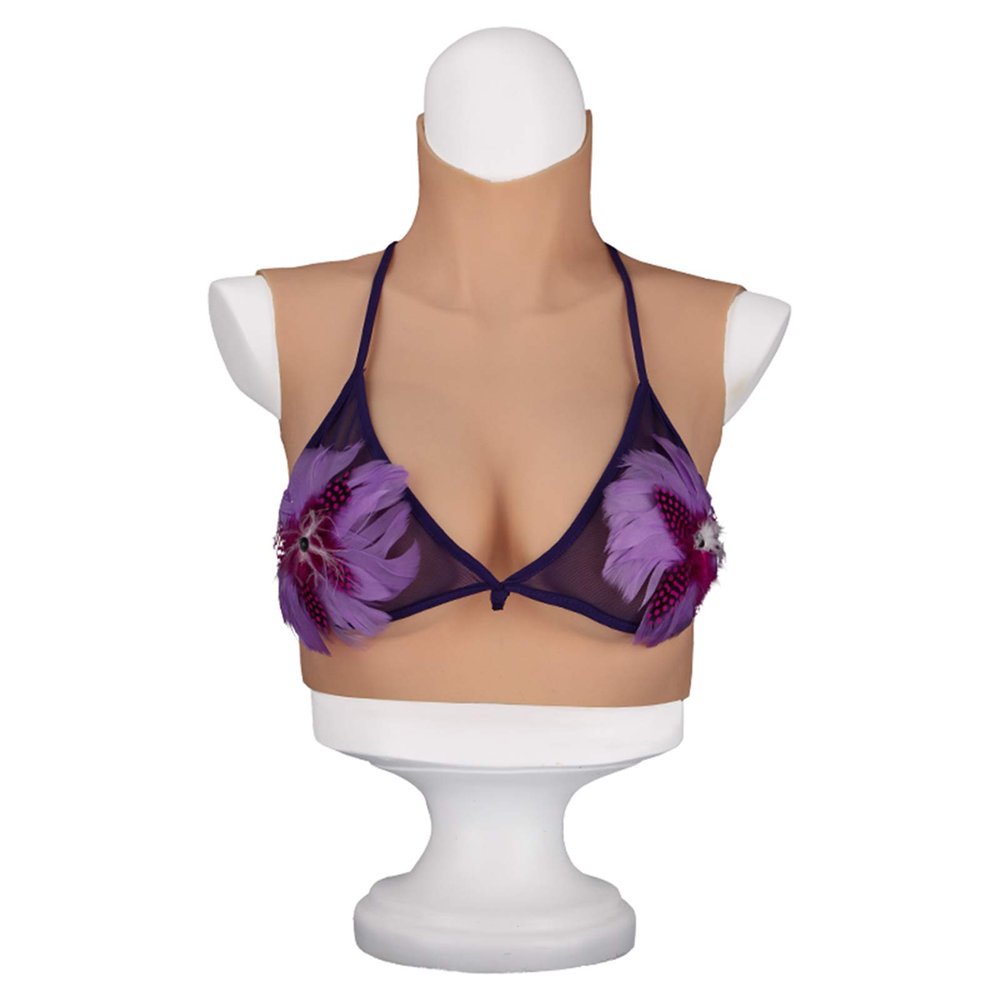 Fake Tits Crew Neck Silicone Breasts Realistic Breastplate Form for Crossdressers Transgender Transvestite A Cup (Cotton)