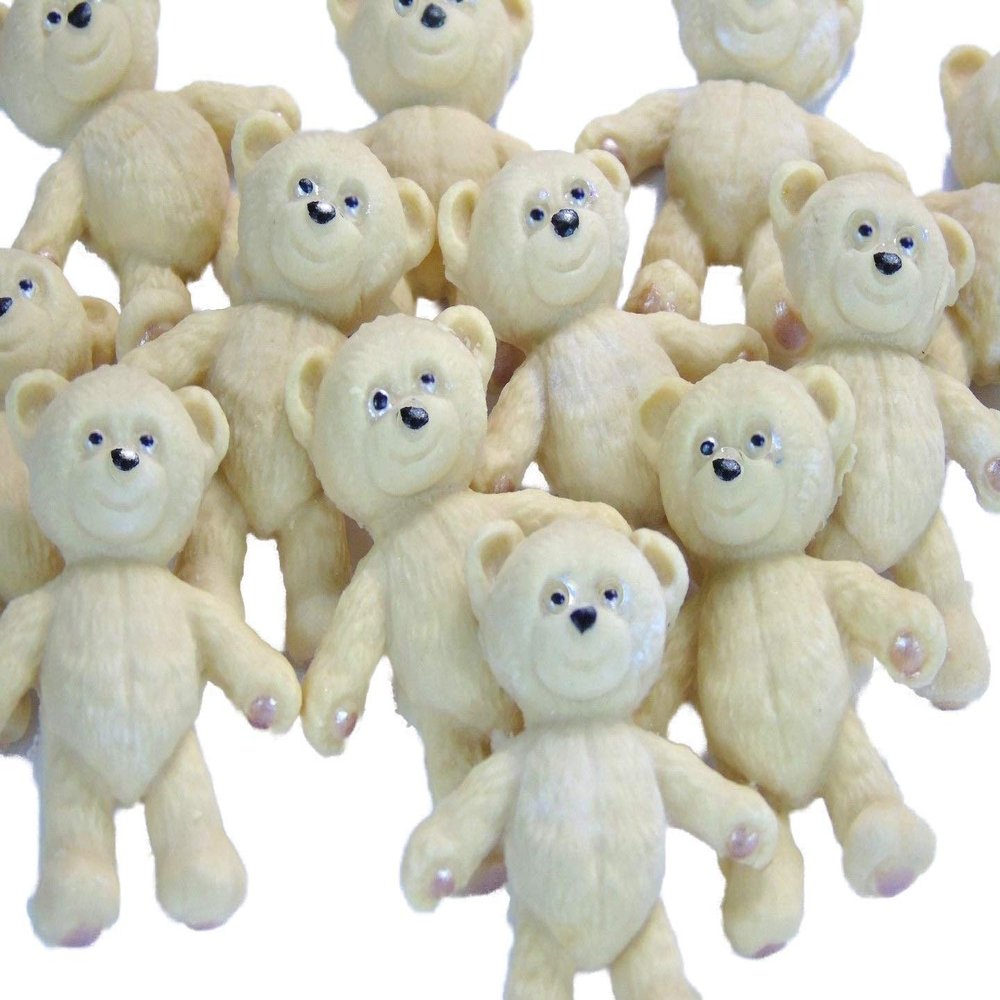 12 Edible Coloured Teddys Baby Shower Cupcake Cake Decorations (Cream)