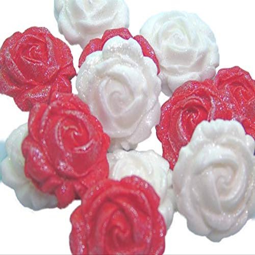 12 Mixed Edible Roses Flower Cupcake Toppers Cake Decorations (Red White)