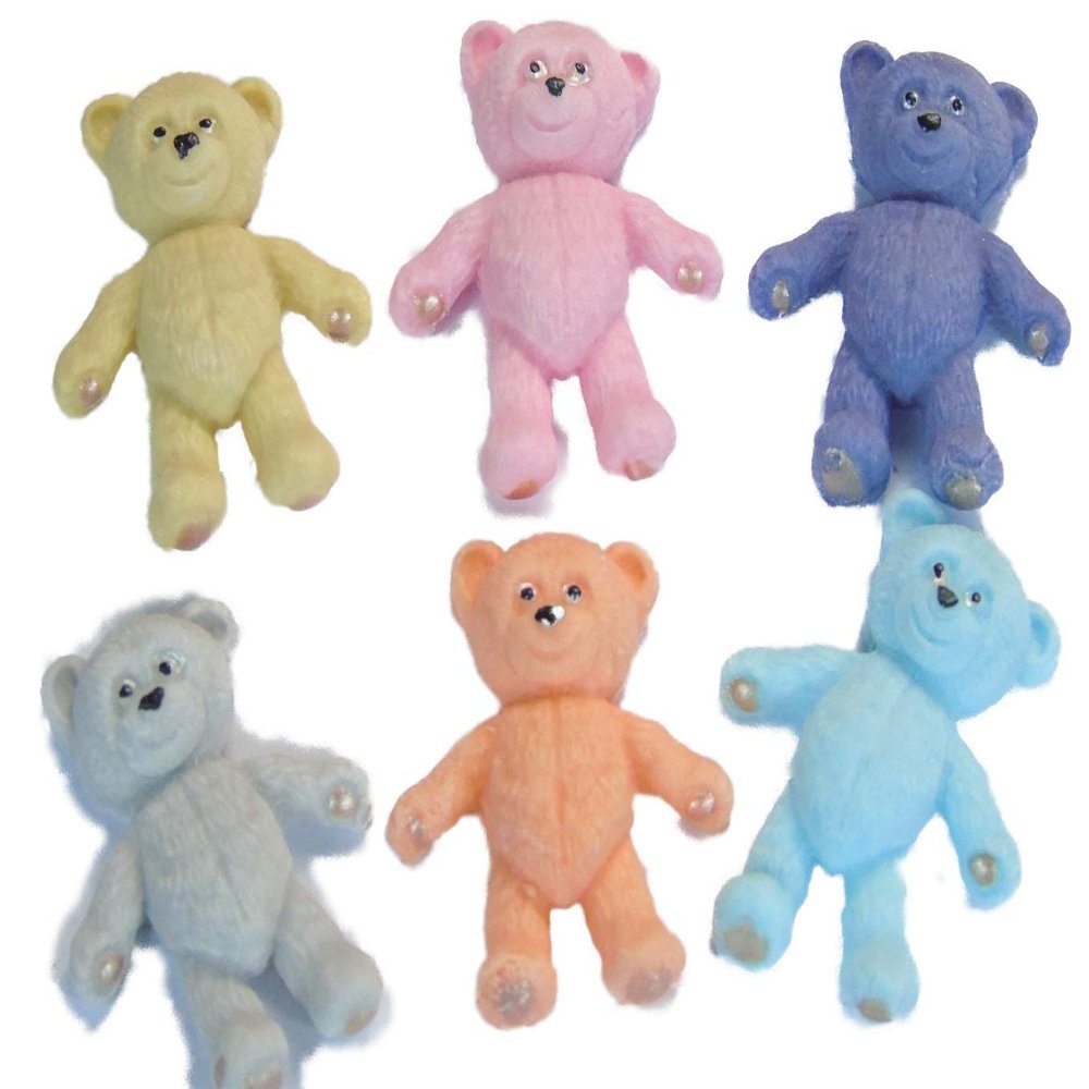 12 Edible Coloured Teddys Baby Shower Cupcake Cake Decorations (Mixed)