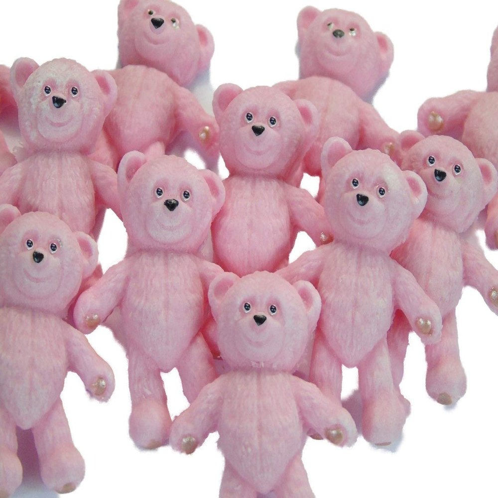 12 Edible Coloured Teddys Baby Shower Cupcake Cake Decorations (Pink)