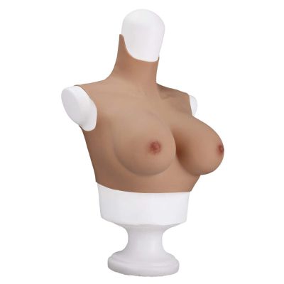 Fake Tits Crew Neck Silicone Breasts Realistic Breastplate Form for Crossdressers Transgender Transvestite D Cup (Gel)