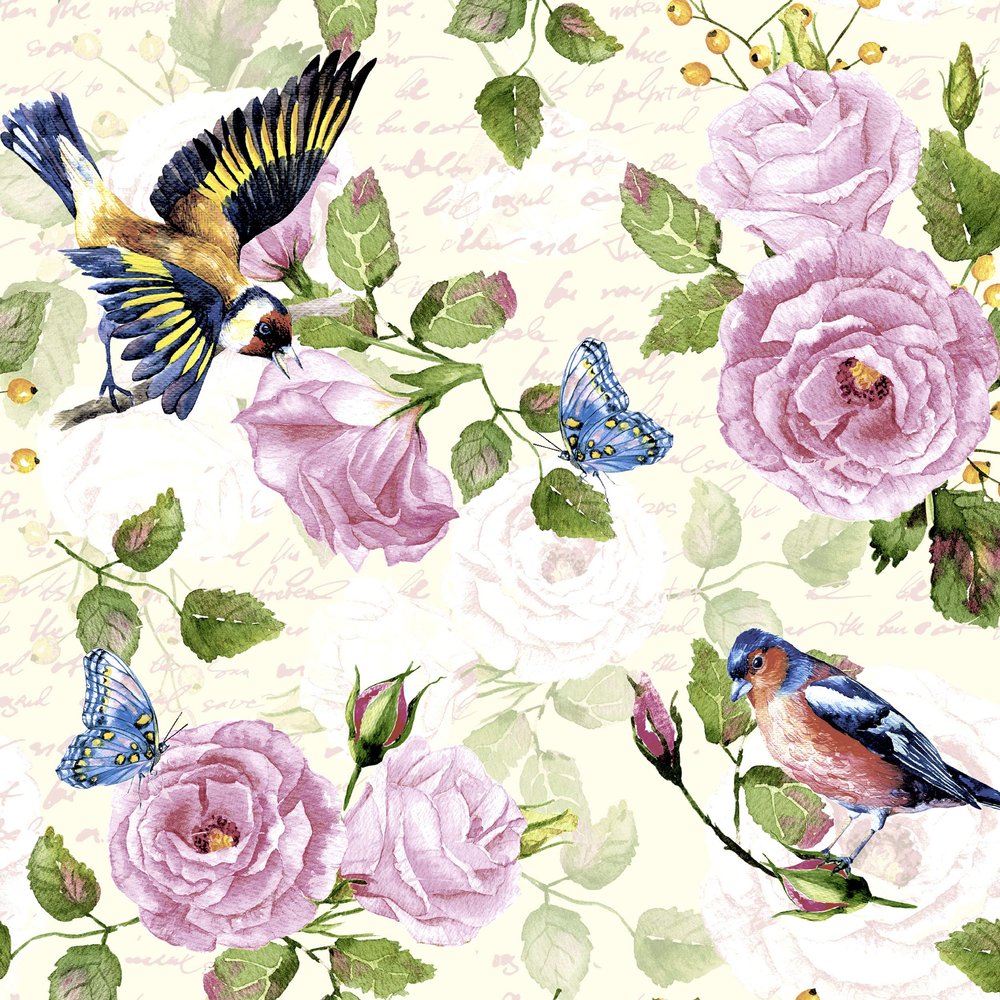 20 Cocktail Napkins Birds on Peony 25 cm