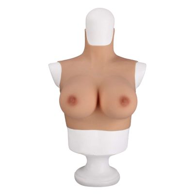 Fake Tits Crew Neck Silicone Breasts Realistic Breastplate Form for Crossdressers Transgender Transvestite E Cup (Gel)