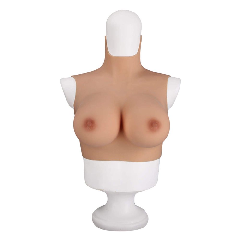 Fake Tits Crew Neck Silicone Breasts Realistic Breastplate Form for Crossdressers Transgender Transvestite E Cup (Gel)