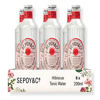 SEPOY & CO. Floral Hibiscus Tonic Water - 6 x 200ml | Pure Himalayan Water & 100% Natural Ingredients | Low Calorie, Less Sugar | Premium Gin & Tonic Mixer