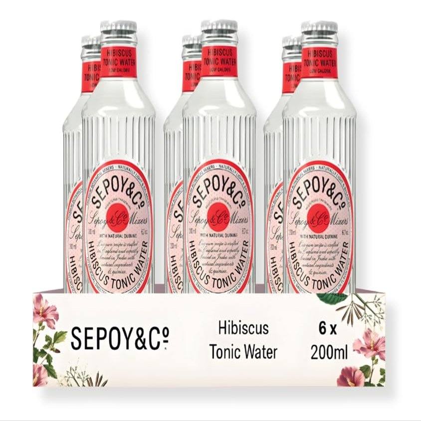 SEPOY & CO. Floral Hibiscus Tonic Water - 6 x 200ml | Pure Himalayan Water & 100% Natural Ingredients | Low Calorie, Less Sugar | Premium Gin & Tonic Mixer