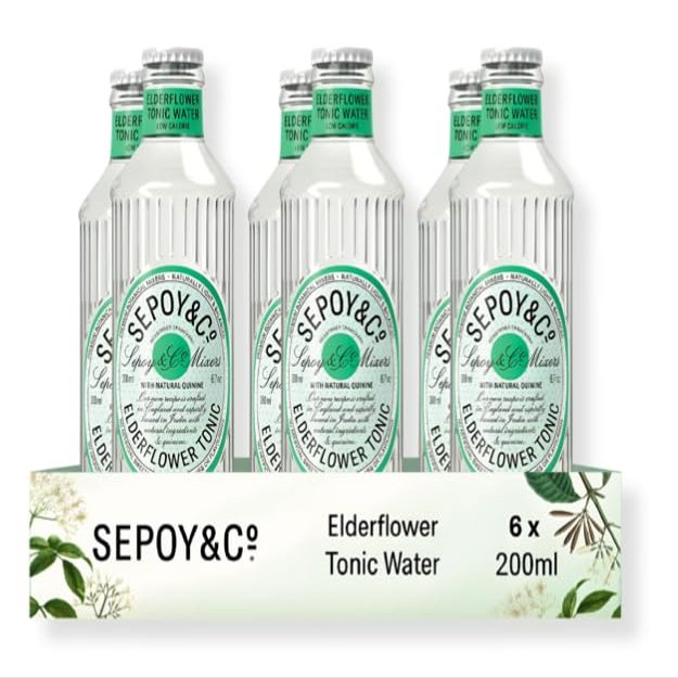 SEPOY & CO. Elderflower Tonic Water - 6 x 200ml | Low Calorie, Less Sugar | Pure Himalayan Water & 100% Natural Ingredients | Elderflower sourced from UK