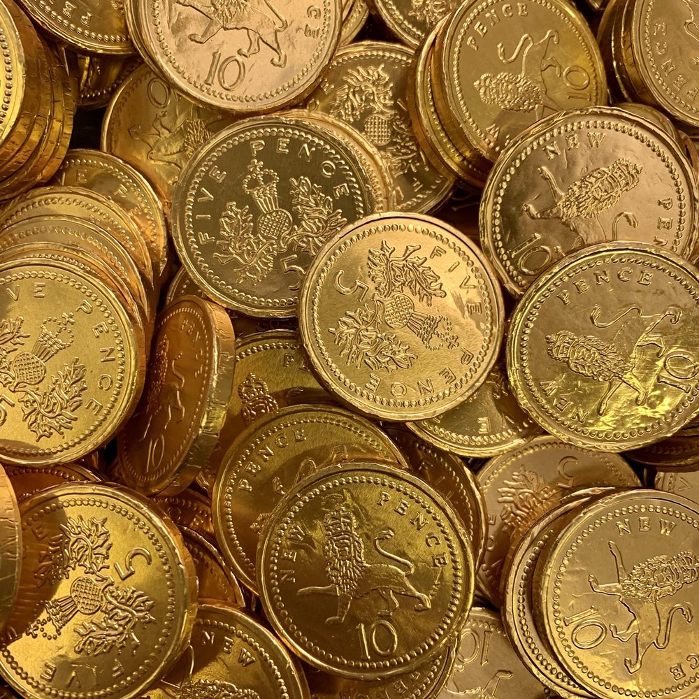 100 Gold Milk Chocolate Coins Share Bag by The Gourmet Sweet Company