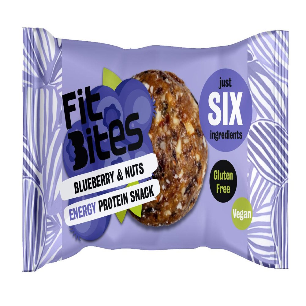 FitBites Blueberries + Nuts Energy Protein Snack Ball, Vegan, Gluten Free Pack of 16