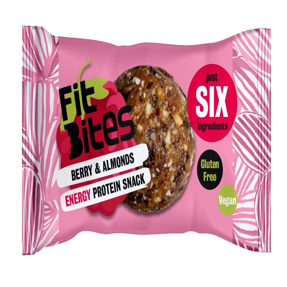 FitBites Berries + Almonds Energy Protein Snack Ball, Vegan, Gluten Free, Pack of 18
