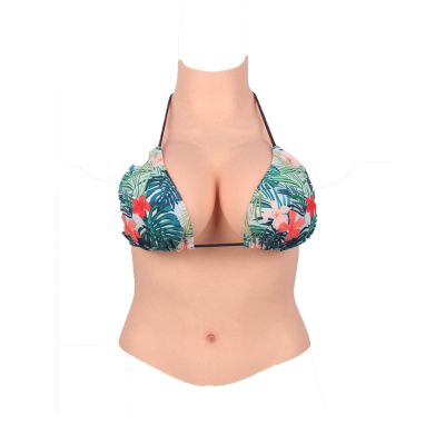 Fake Tits Half Body Realistic Silicone Breastplate Form for Crossdressers Transgender Sissy Soft Breasts E Cup (Cotton)