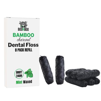 Boonboo Dental Floss Refill | Bamboo & Woven Fiber & Mint Flavor | 6pcs of 100FT/30M - Total 600FT/180M | Sustainable & Biodegradable