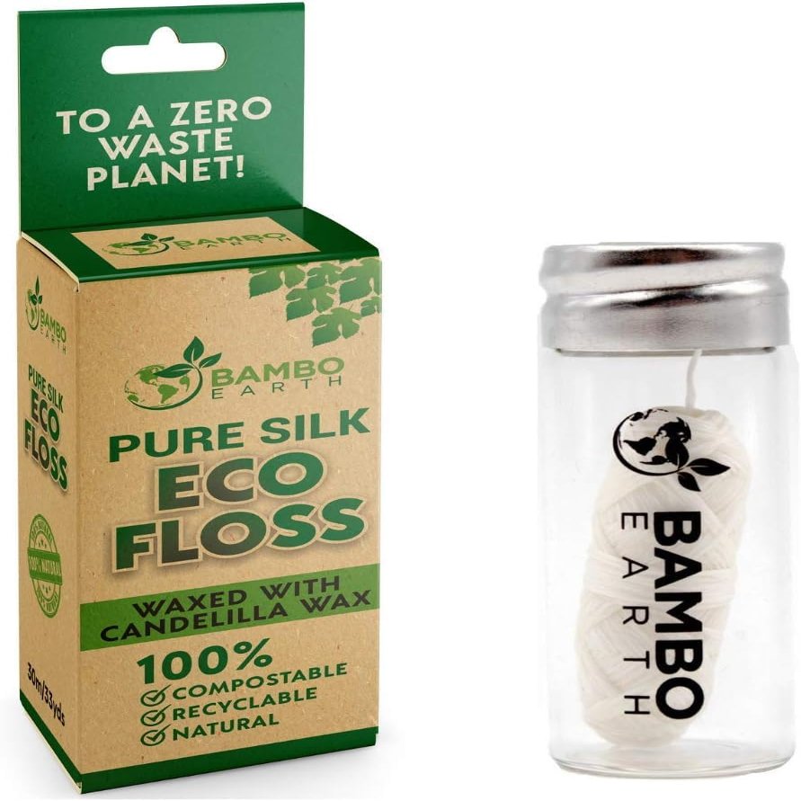 Biodegradable Mint Dental Tooth Lace Floss with Refillable & Reusable Container Holder - 100% Organic Natural and Compostable Teeth Silk Spool Waxed with Candelilla Wax & Eco-Friendly Zero Waste Box