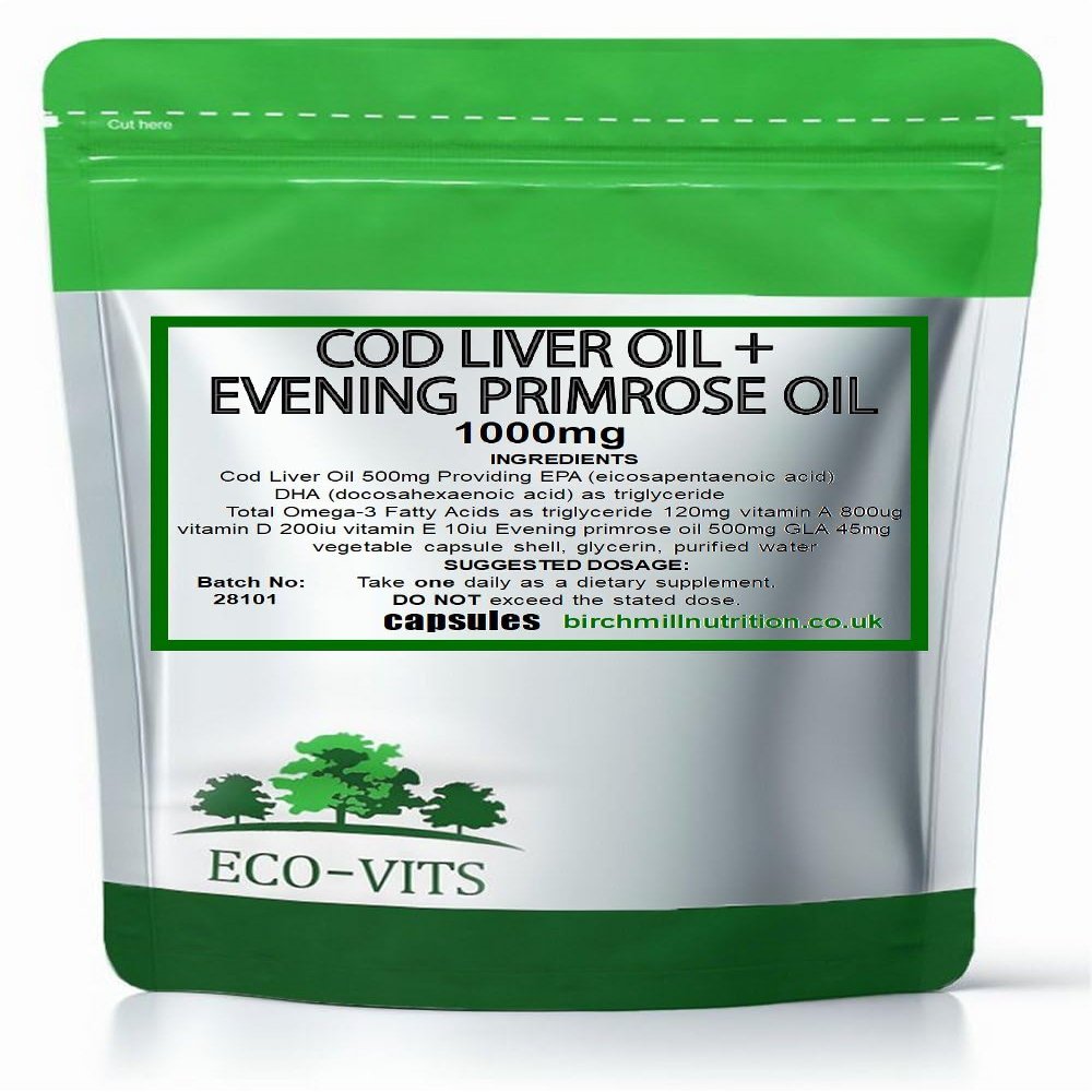 Cod Liver Oil and Evening Primrose Oil 1000mg 120 Capsules, Omega-3 and GLA for Heart, Skin & Joint Wellness, Antioxidant-Rich Support