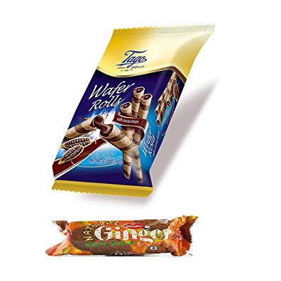Tago Wafer Rolls With Cocoa Cream - 150g each - Pack of 6 with FREE Munchee Ginger Biscuit