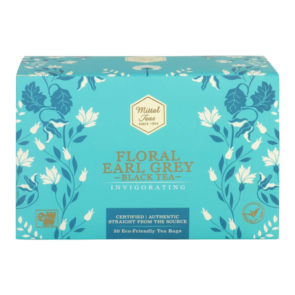 Mittal Teas Invigorating Floral Earl Grey Black Tea | 20 Eco Friendly Muslin Bags | 100% Organic Ingredients | 40 GM
