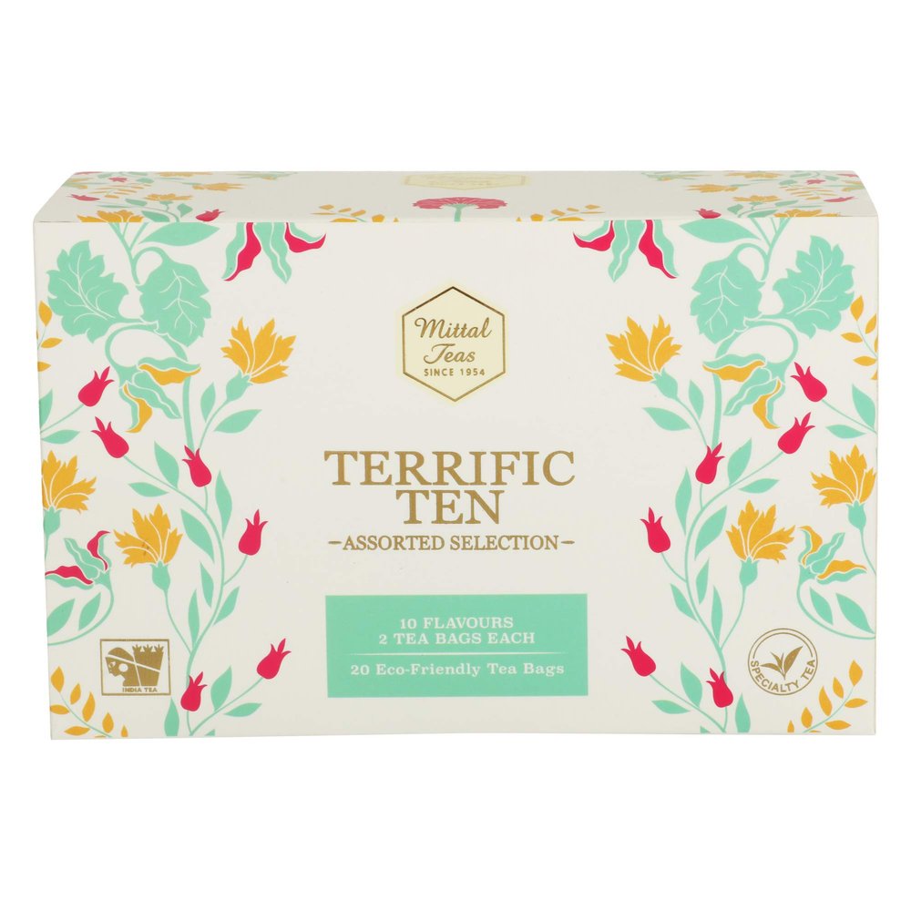 Mittal Teas Terrific Ten Assorted Tea | 20 Eco Friendly Muslin Bags | 100% Organic Ingredients | 40 GM