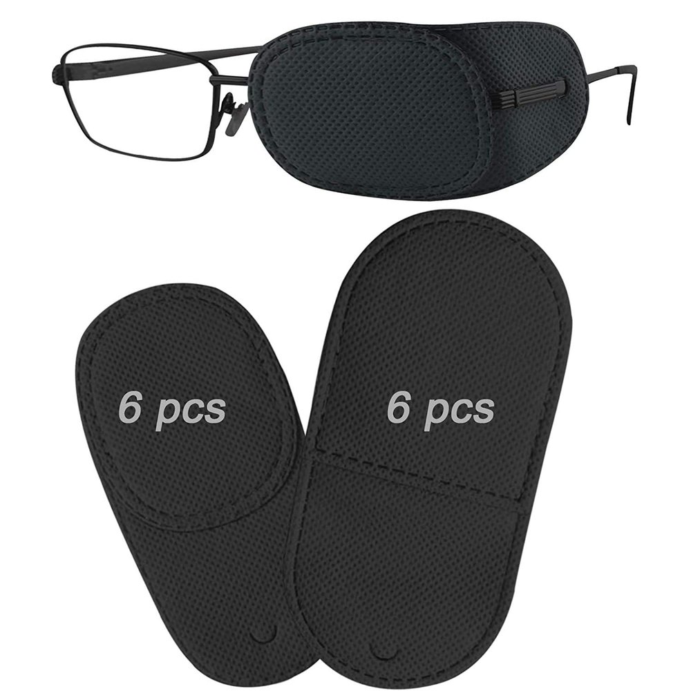 THSIREE 12PCS Eye Patches for Adults Kids, Medical Eye Patch for Glasses, Treat Lazy Eye Amblyopia Strabismus Patch, 2 Size Black