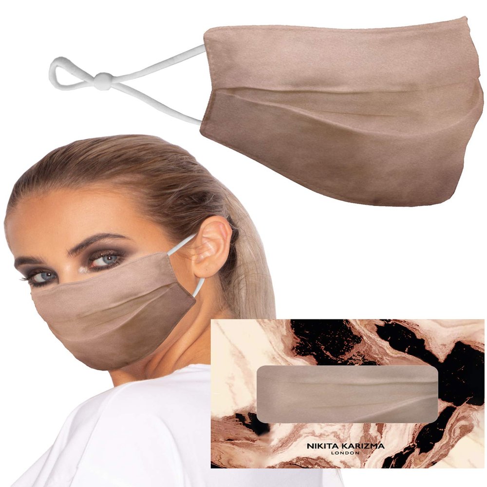 KARIZMA Beverly Hills Silk Face Mask - Taupe Designer Washable Reusable Facemask for Women - 19 Momme Mulberry Silk Luxury Fashion Mask