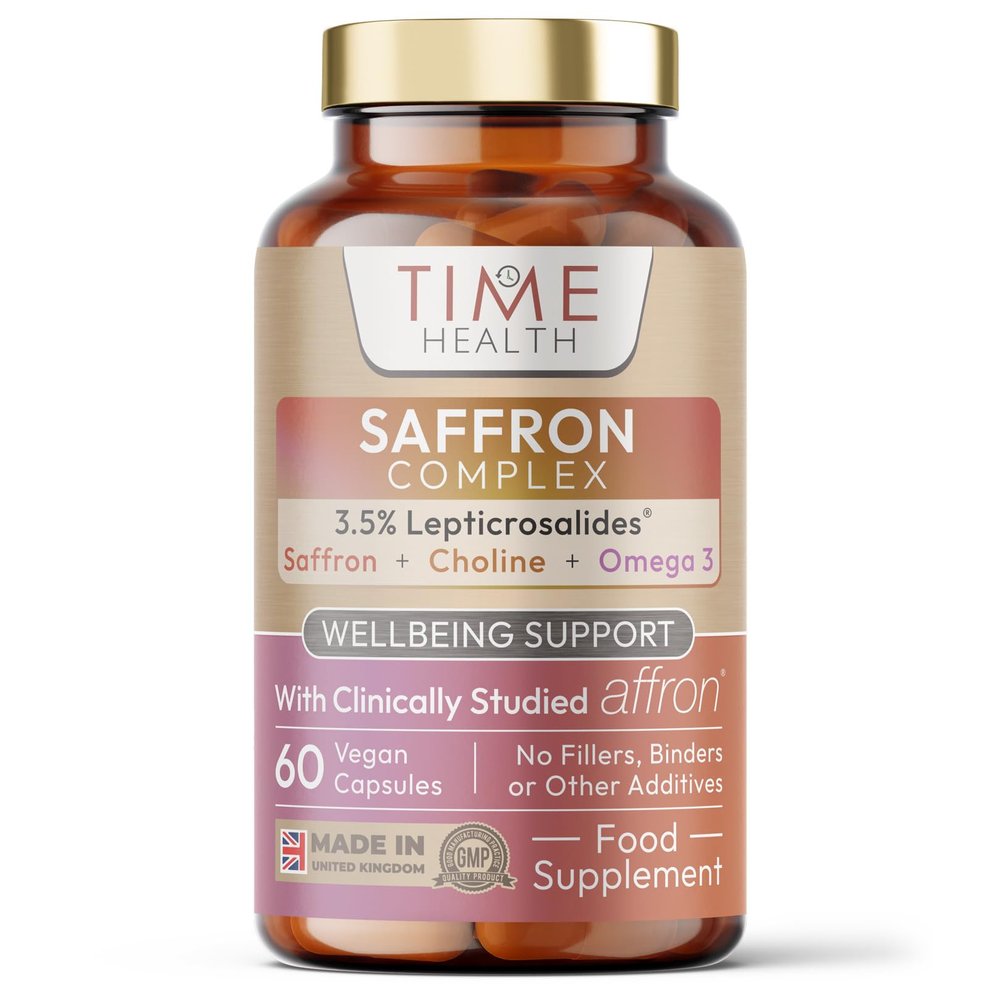 Affron Saffron Complex - Saffron, Choline, Quercetin & Omega 3-3.5% Leptricrosalides - Contains Crocins, Crocetin and Safranal - 60 Capsules - UK Made - Zero Additives - Vegan - Pullulan