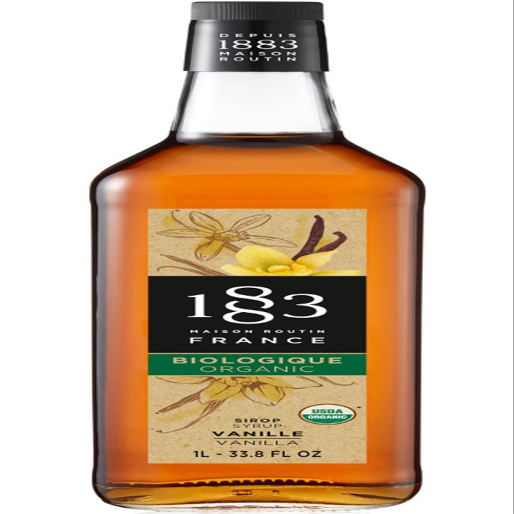 1883 Maison Routin Premium Organic Vanilla Syrup Made with Organic Cane Sugar for Coffee, Lattes & Desserts - Diet Friendly - 1L Glass Bottle