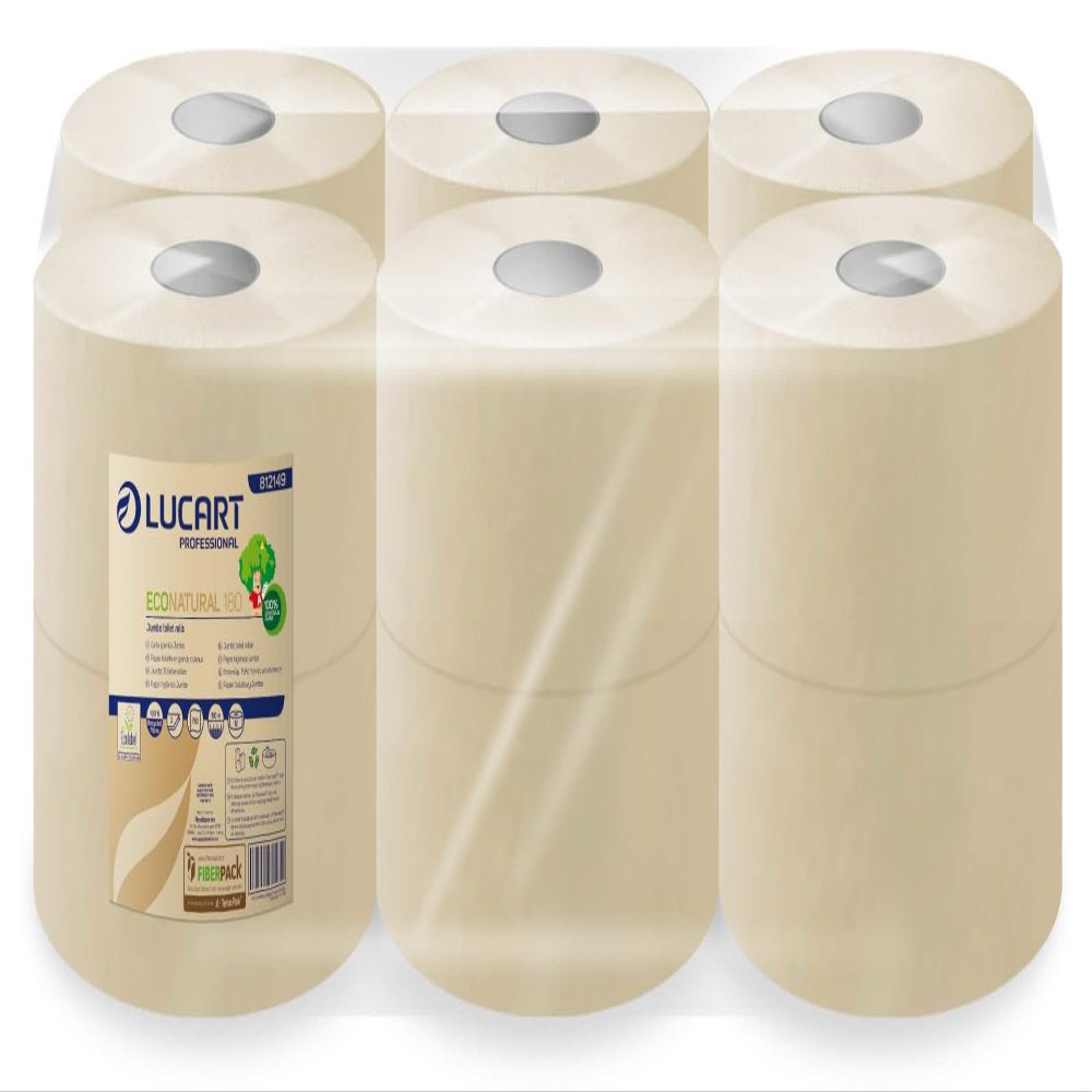 LUCART Jumbo Toilet Paper 750 Sheets Ecolabel Pack of 12 Rolls Havana
