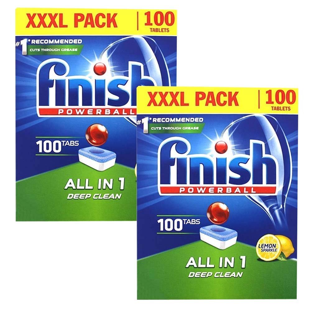 2 x 100 Tablets All In One Dishwasher Lemon Powerball Grease Cleaner