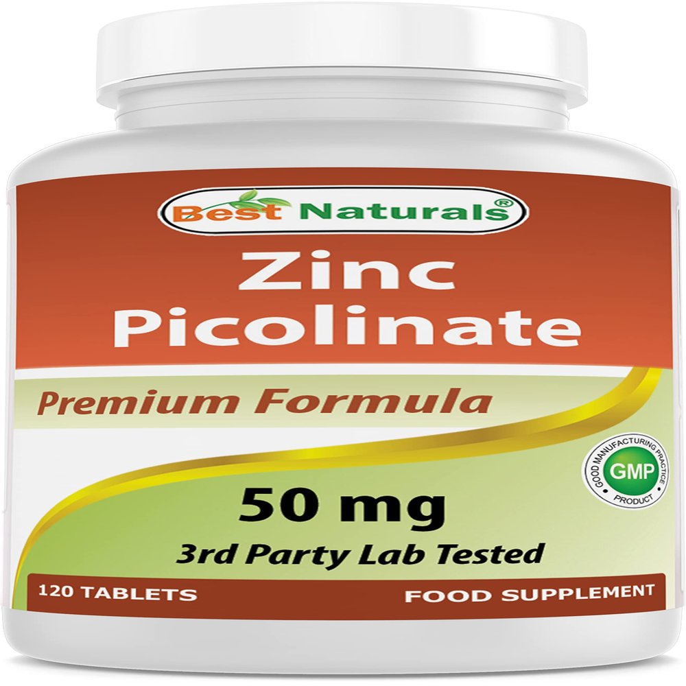 Best Naturals Zinc 50mg Supplements (as Zinc Picolinate) - Zinc Vitamins for Adults Immune Support - 120 Tablets